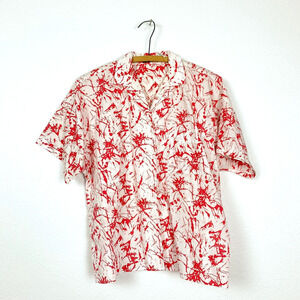 VINTAGE Tippy Tops Rad Red White Camp Summer Shirt Cap Sleeve Size Large
